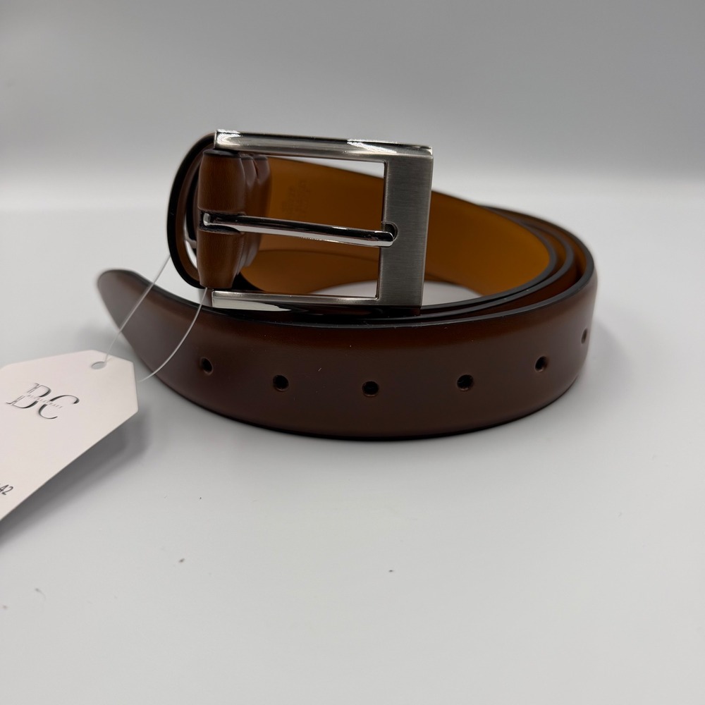 Bucklecraft Mens Genuine Leather Dress Belt Burnt Umber Brown Silver Buckle 42
